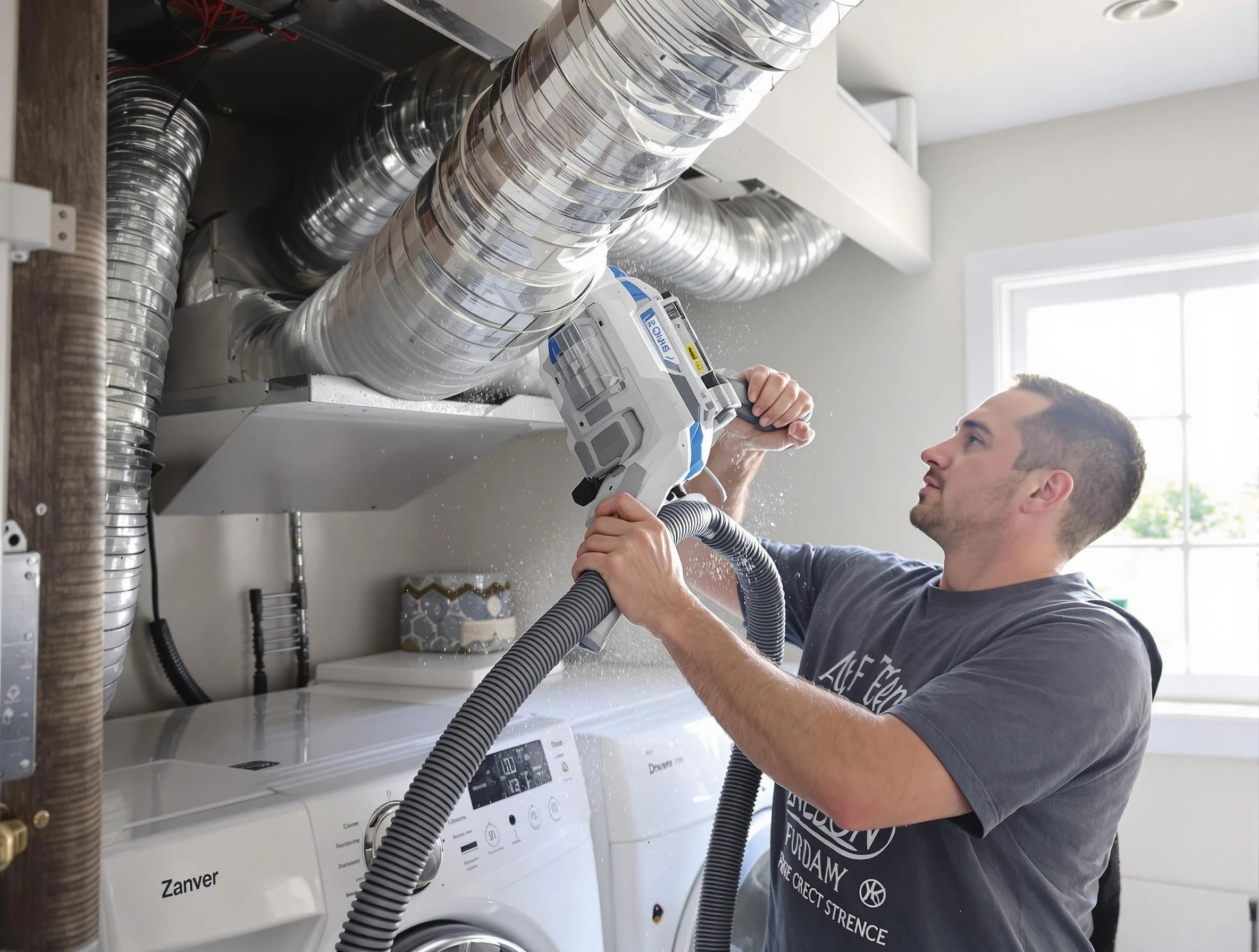 Sylacauga Dryer Vent Cleaning specialist cleaning deep within a dryer vent duct system in Sylacauga